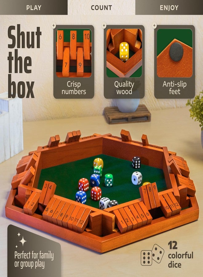 Queensell Shut The Box Game Wooden Board for 1-6 Players - 16-inch Shut The Box Game 12 Numbers for Adults & Kids - Ideal for Games Night - Image 2